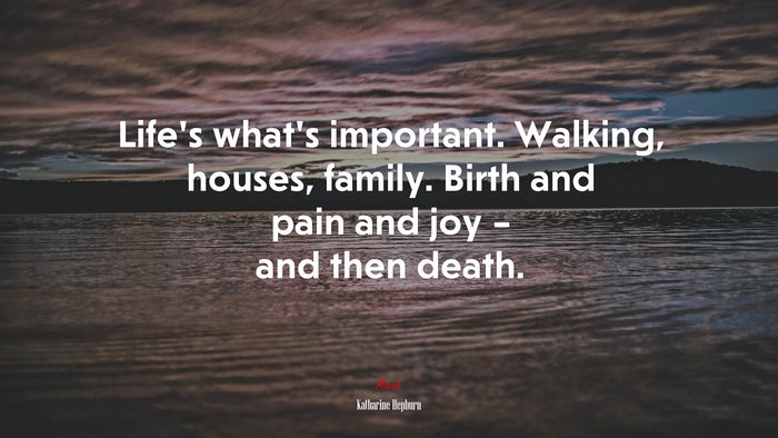 Life’s what’s important. Walking, houses, family. Birth and pain and joy – and then death. | Katharine Hepburn quote