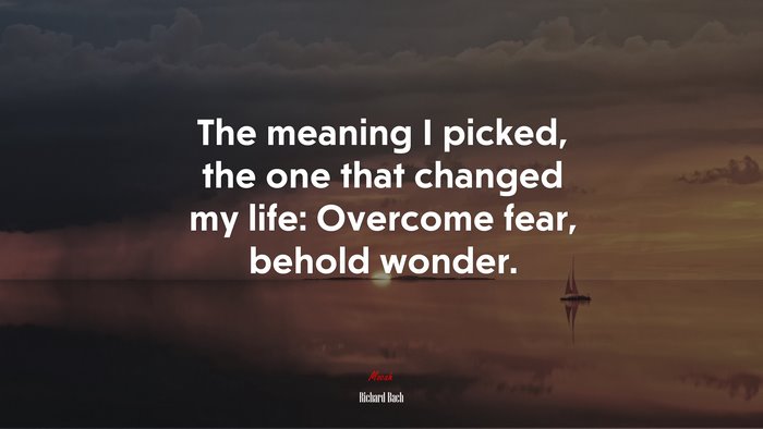 The meaning I picked, the one that changed my life: Overcome fear, behold wonder. | Richard Bach quote