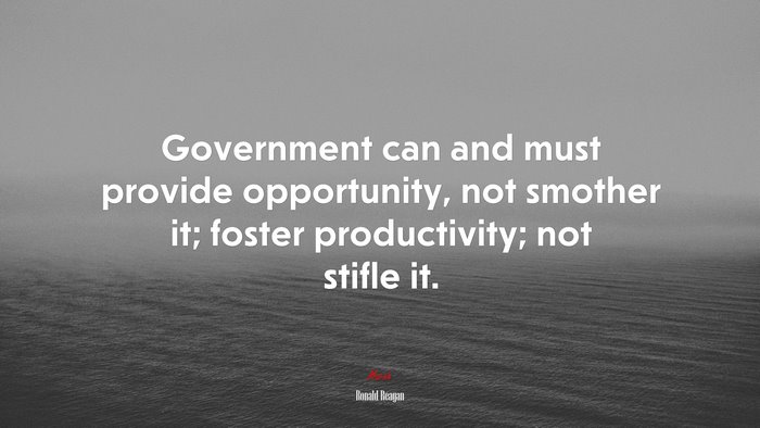 Government can and must provide opportunity, not smother it; foster productivity; not stifle it. | Ronald Reagan quote