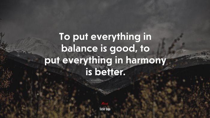 To put everything in balance is good, to put everything in harmony is better. | Victor Hugo quote