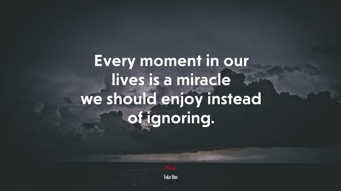 Every moment in our lives is a miracle we should enjoy instead of ignoring. | Yoko Ono quote