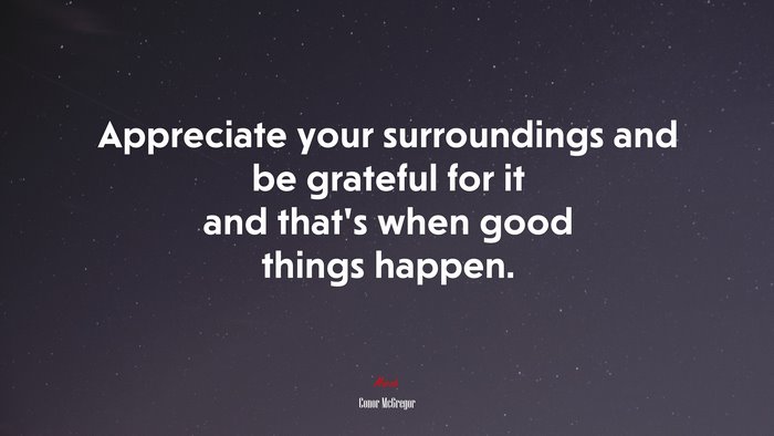 Appreciate your surroundings and be grateful for it and that’s when good things happen. | Conor McGregor quote