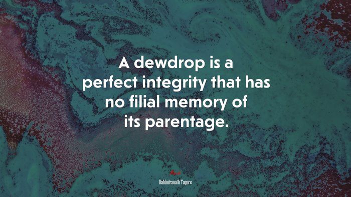 A dewdrop is a perfect integrity that has no filial memory of its parentage. | Rabindranath Tagore quote