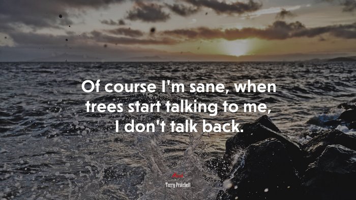 Of course I’m sane, when trees start talking to me, I don’t talk back. | Terry Pratchett quote
