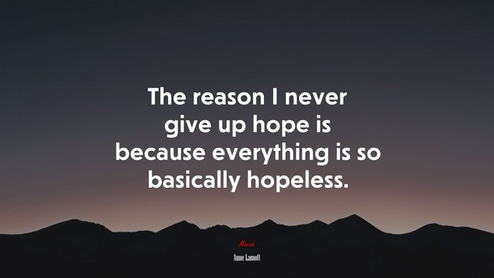 The reason I never give up hope is because everything is so basically hopeless. | Anne Lamott quote