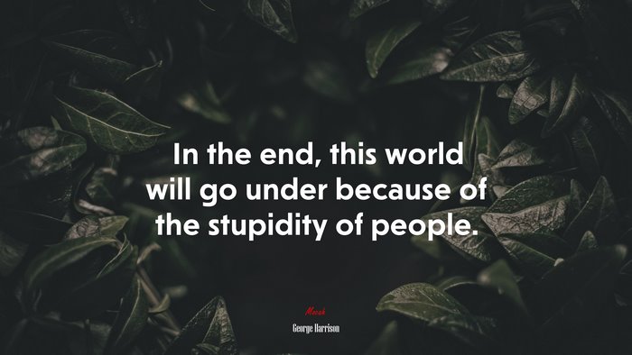 In the end, this world will go under because of the stupidity of people. | George Harrison quote