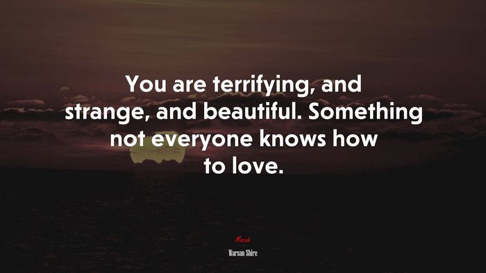 You are terrifying, and strange, and beautiful. Something not everyone knows how to love. | Warsan Shire quote
