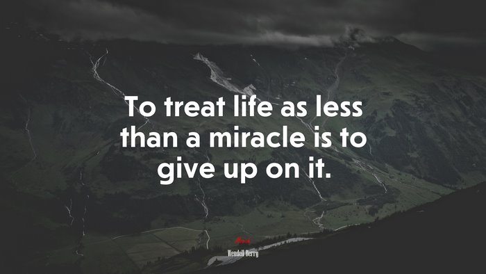 To treat life as less than a miracle is to give up on it. | Wendell Berry quote