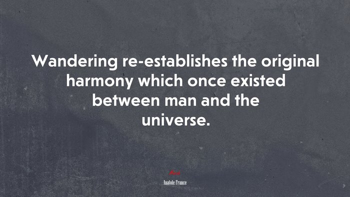 Wandering re-establishes the original harmony which once existed between man and the universe. | Anatole France quote
