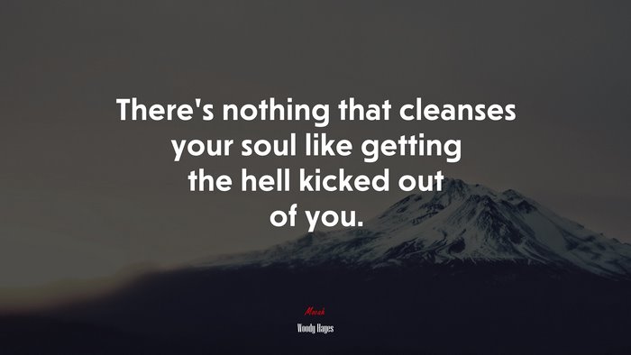 There’s nothing that cleanses your soul like getting the hell kicked out of you. | Woody Hayes quote