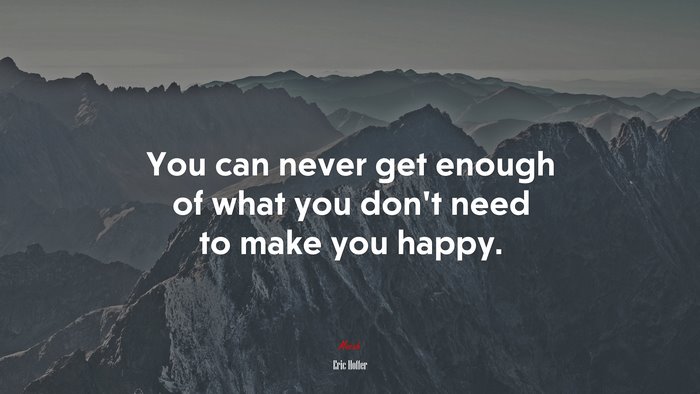 You can never get enough of what you don’t need to make you happy. | Eric Hoffer quote