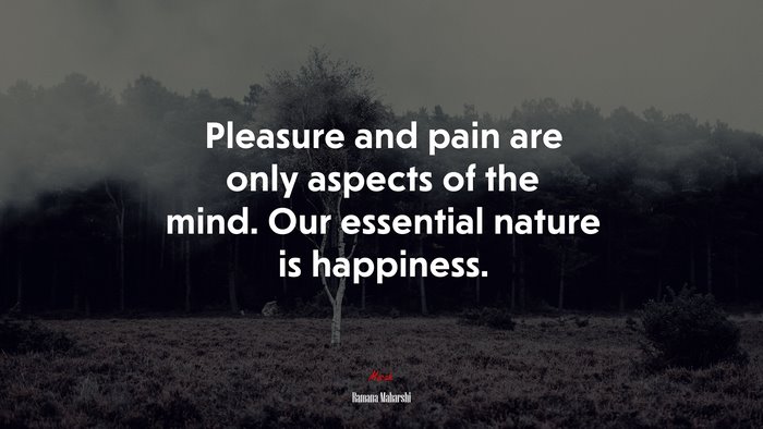 Pleasure and pain are only aspects of the mind. Our essential nature is happiness. | Ramana Maharshi quote