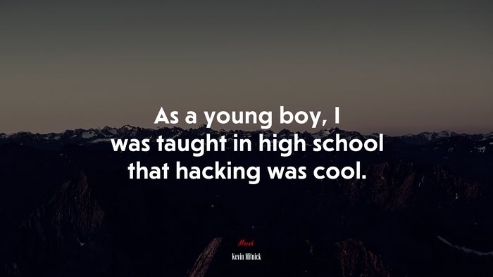 As a young boy, I was taught in high school that hacking was cool. | Kevin Mitnick quote
