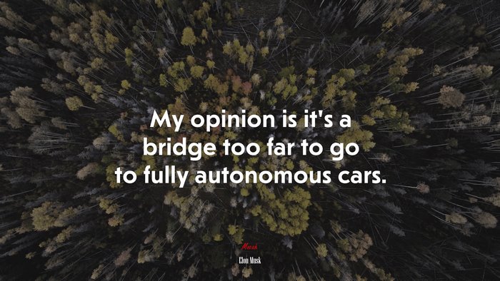 My opinion is it’s a bridge too far to go to fully autonomous cars. | Elon Musk quote