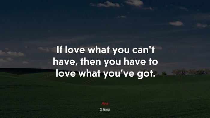 If love what you can’t have, then you have to love what you’ve got. | Ed Sheeran quote