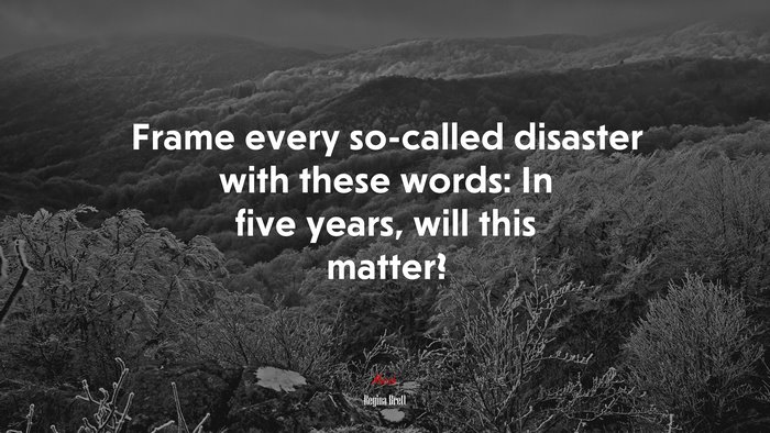 Frame every so-called disaster with these words: In five years, will this matter? | Regina Brett quote