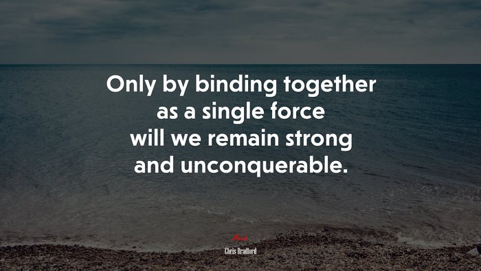 Only by binding together as a single force will we remain strong and unconquerable. | Chris Bradford quote