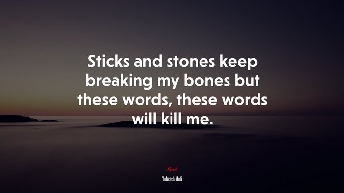 Sticks and stones keep breaking my bones but these words, these words will kill me. | Tahereh Mafi quote