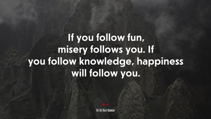 If you follow fun, misery follows you. If you follow knowledge, happiness will follow you. | Sri Sri Ravi Shankar quote