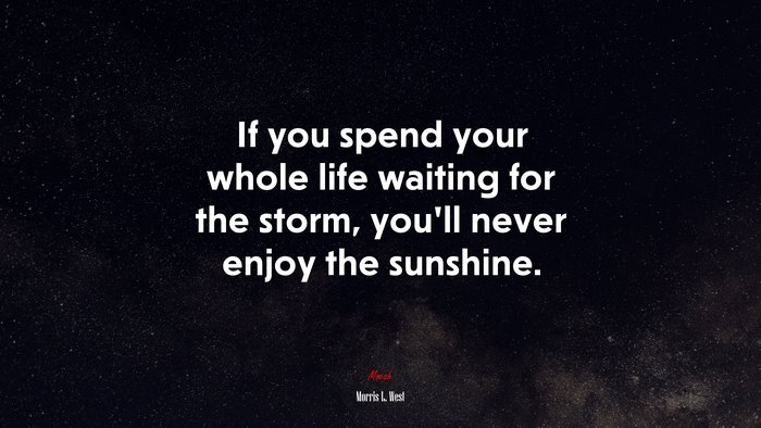 If you spend your whole life waiting for the storm, you’ll never enjoy the sunshine. | Morris L. West quote