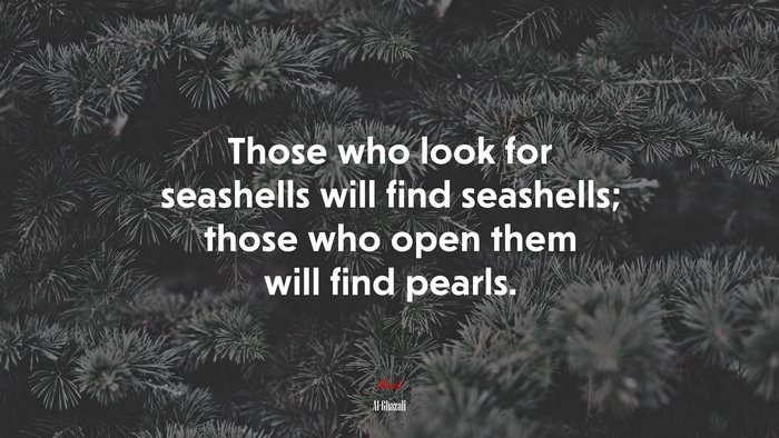 Those who look for seashells will find seashells; those who open them will find pearls. | Al-Ghazali quote