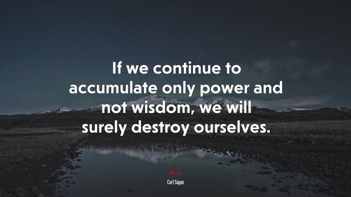 If we continue to accumulate only power and not wisdom, we will surely destroy ourselves. | Carl Sagan quote
