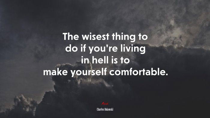 The wisest thing to do if you’re living in hell is to make yourself comfortable. | Charles Bukowski quote