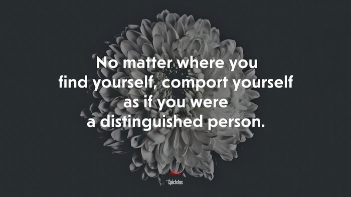No matter where you find yourself, comport yourself as if you were a distinguished person. | Epictetus quote