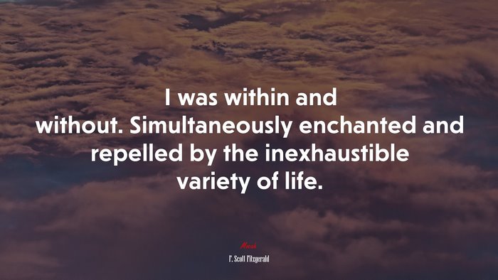 I was within and without. Simultaneously enchanted and repelled by the inexhaustible variety of life. | F. Scott Fitzgerald quote