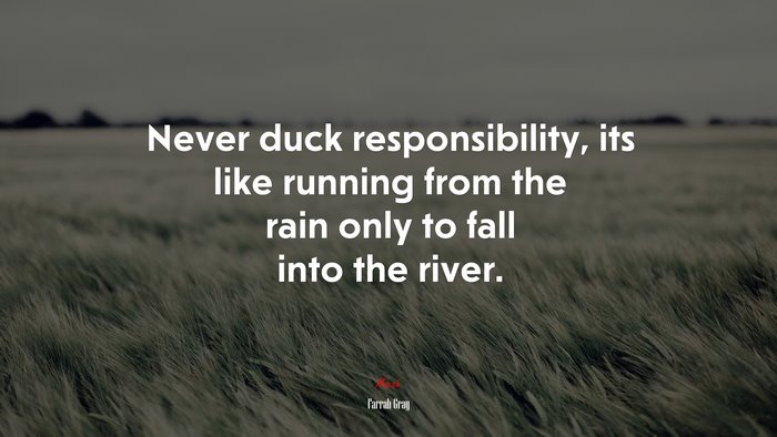 Never duck responsibility, its like running from the rain only to fall into the river. | Farrah Gray quote