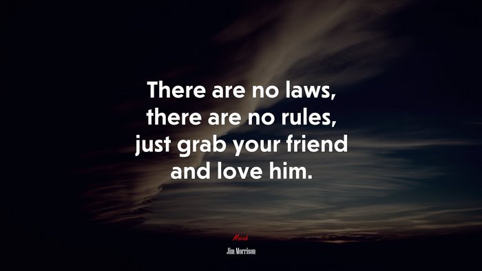 There are no laws, there are no rules, just grab your friend and love him. | Jim Morrison quote