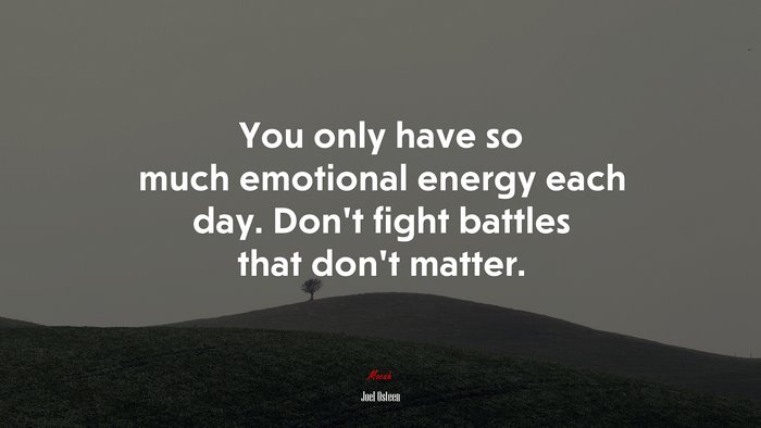 You only have so much emotional energy each day. Don’t fight battles that don’t matter. | Joel Osteen quote