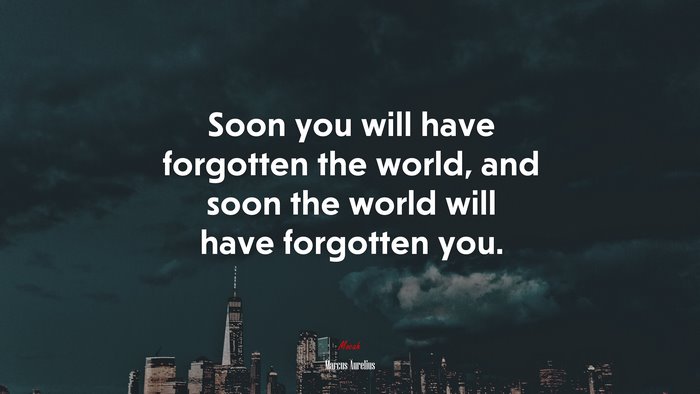 Soon you will have forgotten the world, and soon the world will have forgotten you. | Marcus Aurelius quote