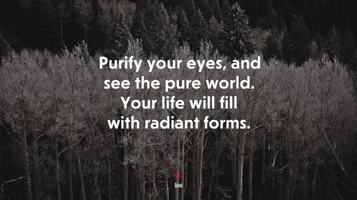 Purify your eyes, and see the pure world. Your life will fill with radiant forms. | Rumi quote