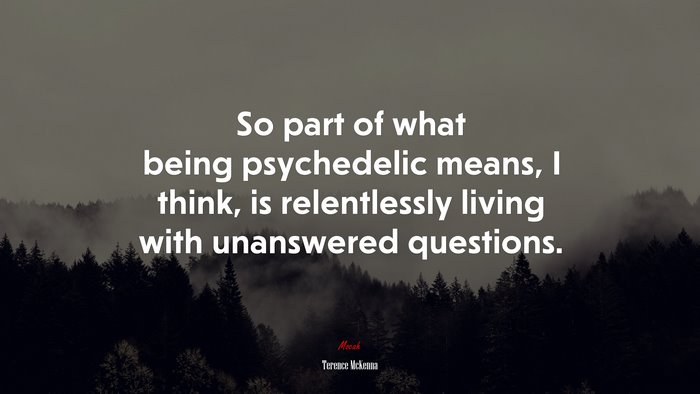 So part of what being psychedelic means, I think, is relentlessly living with unanswered questions. | Terence McKenna quote