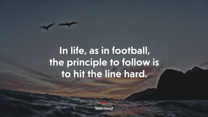 In life, as in football, the principle to follow is to hit the line hard. | Theodore Roosevelt quote