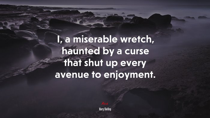 I, a miserable wretch, haunted by a curse that shut up every avenue to enjoyment. | Mary Shelley quote