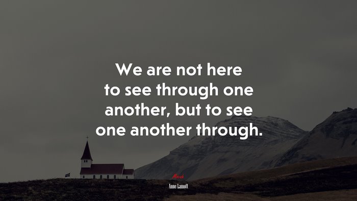 We are not here to see through one another, but to see one another through. | Anne Lamott quote
