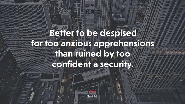 Better to be despised for too anxious apprehensions than ruined by too confident a security. | Edmund Burke quote