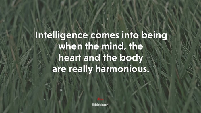 Intelligence comes into being when the mind, the heart and the body are really harmonious. | Jiddu Krishnamurti quote