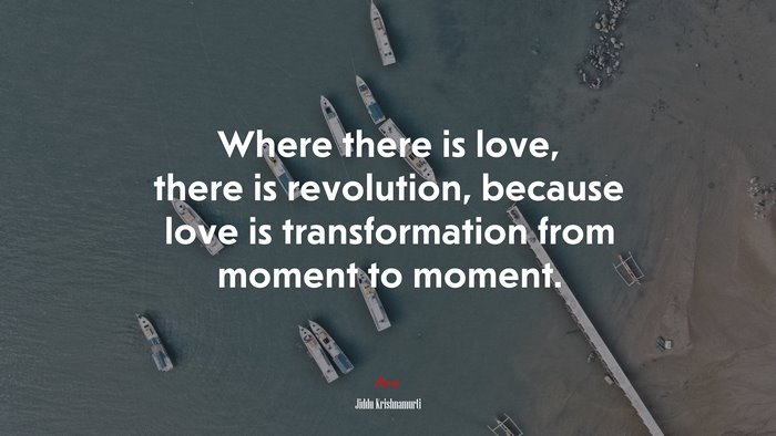 Where there is love, there is revolution, because love is transformation from moment to moment. | Jiddu Krishnamurti quote