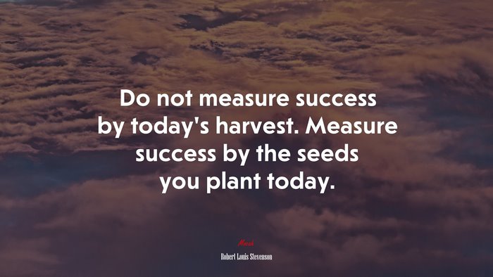 Do not measure success by today’s harvest. Measure success by the seeds you plant today. | Robert Louis Stevenson quote