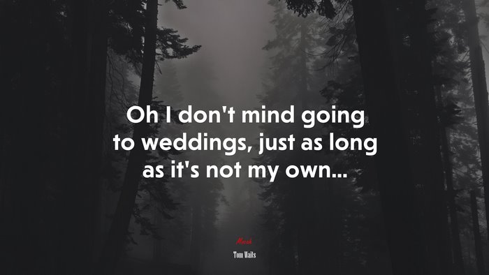 Oh I don’t mind going to weddings, just as long as it’s not my own... | Tom Waits quote