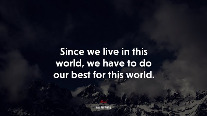 Since we live in this world, we have to do our best for this world. | Aung San Suu Kyi quote