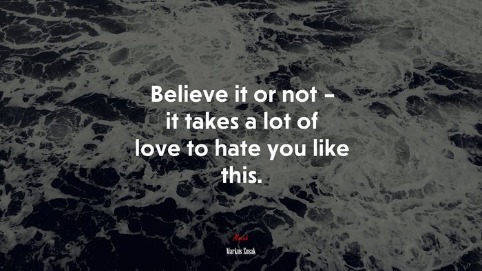 Believe it or not – it takes a lot of love to hate you like this. | Markus Zusak quote