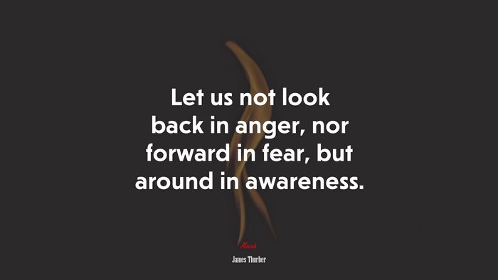 Let us not look back in anger, nor forward in fear, but around in awareness. | James Thurber quote