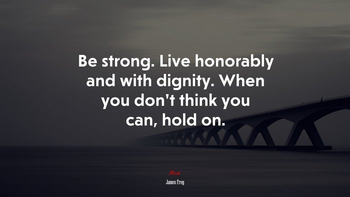 Be strong. Live honorably and with dignity. When you don’t think you can, hold on. | James Frey quote