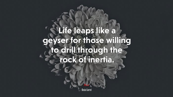 Life leaps like a geyser for those willing to drill through the rock of inertia. | Alexis Carrel quote