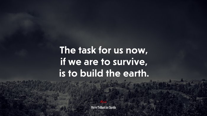 The task for us now, if we are to survive, is to build the earth. | Pierre Teilhard de Chardin quote