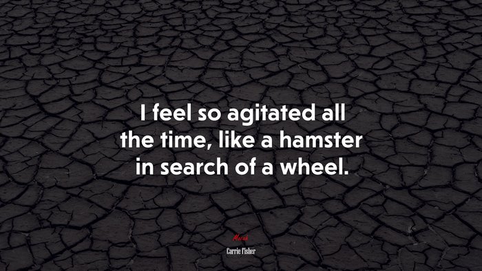 I feel so agitated all the time, like a hamster in search of a wheel. | Carrie Fisher quote